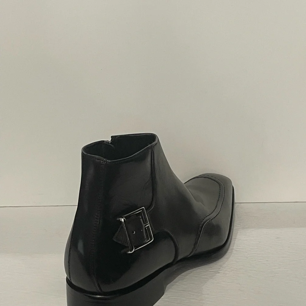 Duca ankle boot charcoal point toe Atalian leather side zipper side buckle